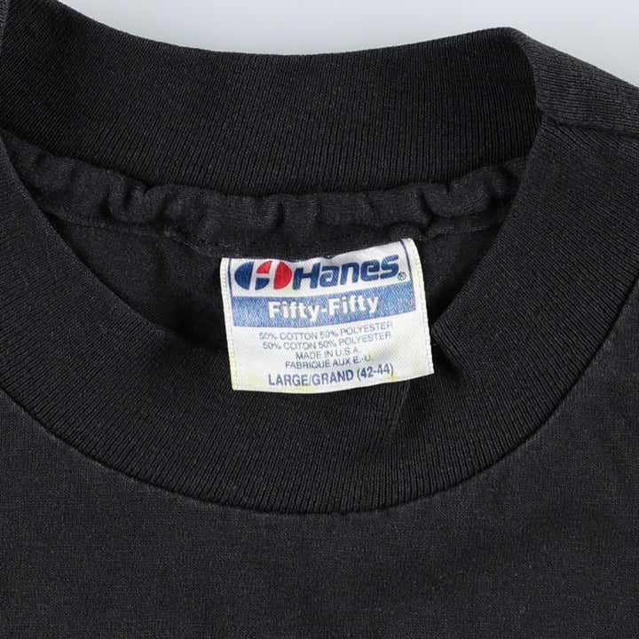Vintage 90'S Hanes Fifty-Fifty Blue Tag Print T-Shirt, Made in USA, Men's Size L cotton black type Vintage Second Hand