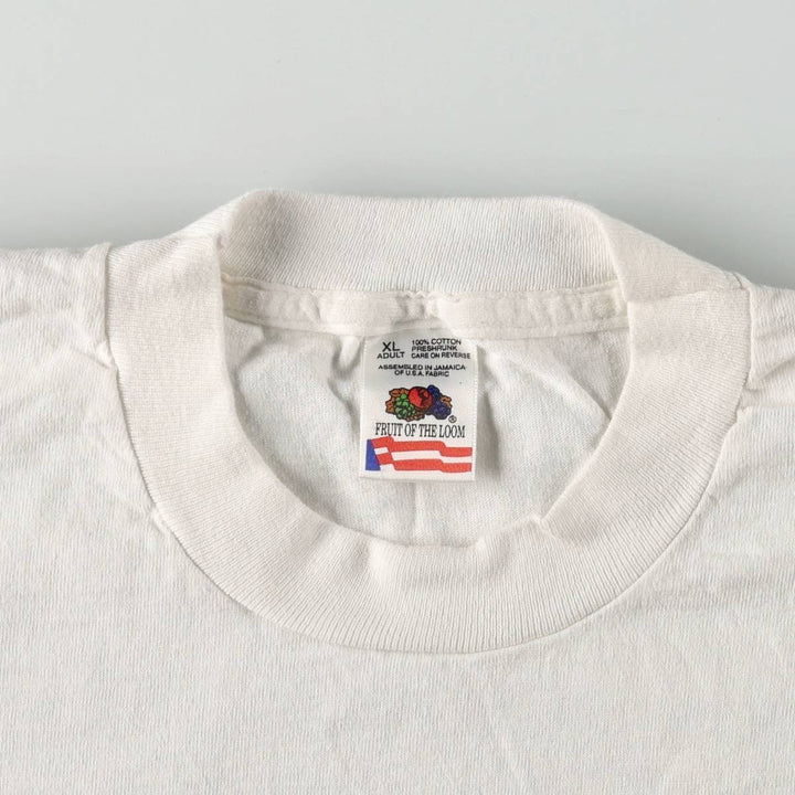 90'S Fruit of the Loom printed T-shirt, made in Jamaica, men's size XL equivalent. cotton white type Vintage Second Hand