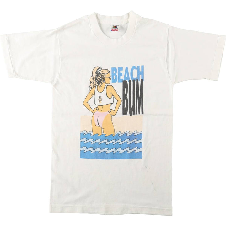 90'S Fruit of the Loom Print T-Shirt, Made in USA, Men's Size S (Equivalent), Vintage cotton white type Vintage Second Hand