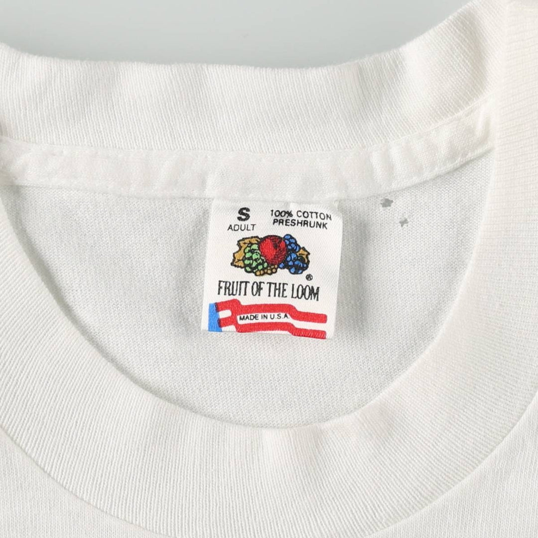 90'S Fruit of the Loom Print T-Shirt, Made in USA, Men's Size S (Equivalent), Vintage cotton white type Vintage Second Hand