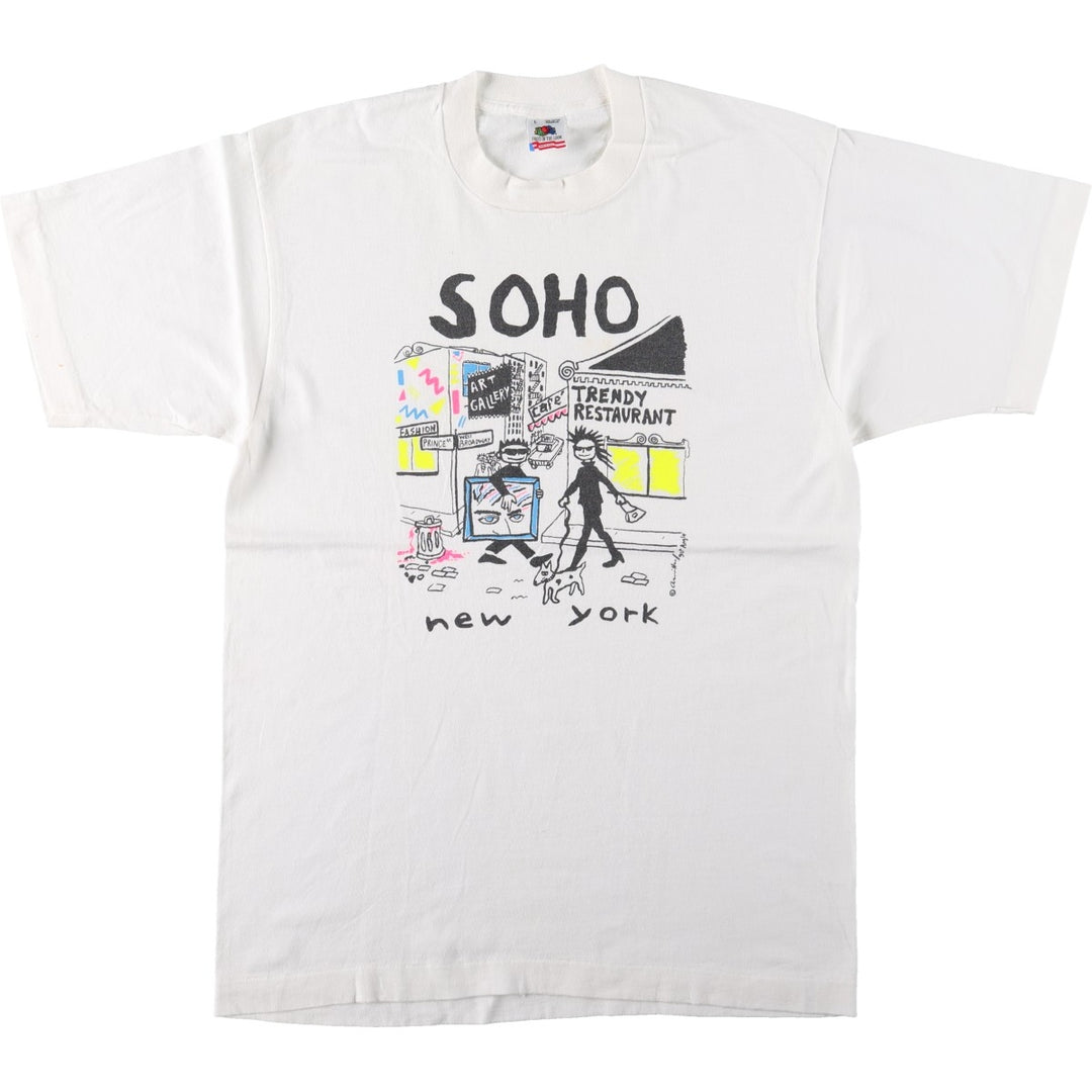 90'S Fruit of the Loom printed T-shirt, made in the USA, men's size L, vintage cotton white type Vintage Second Hand