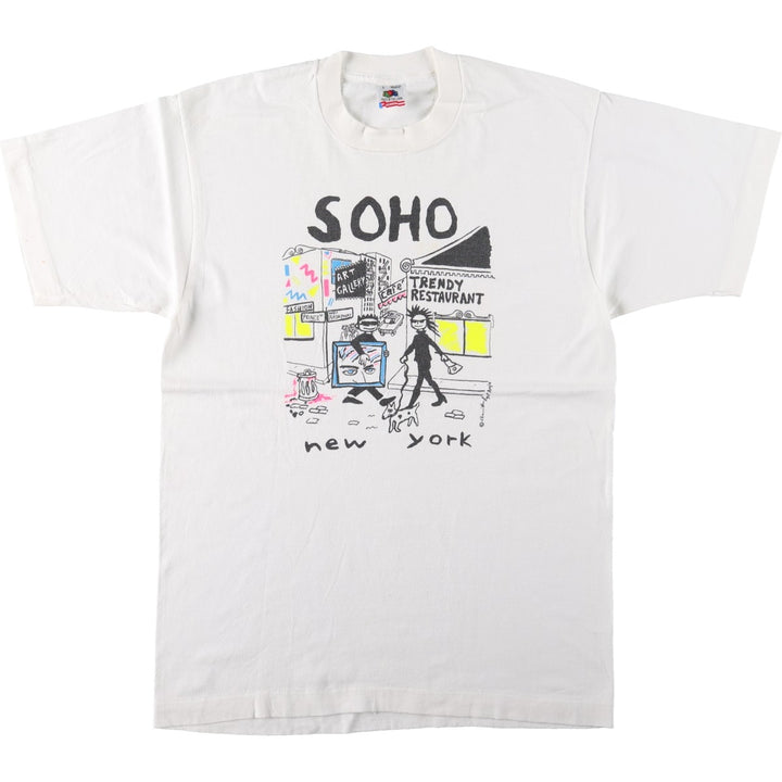 90'S Fruit of the Loom printed T-shirt, made in the USA, men's size L, vintage cotton white type Vintage Second Hand