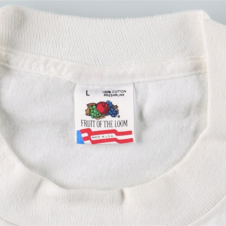 90'S Fruit of the Loom printed T-shirt, made in the USA, men's size L, vintage cotton white type Vintage Second Hand