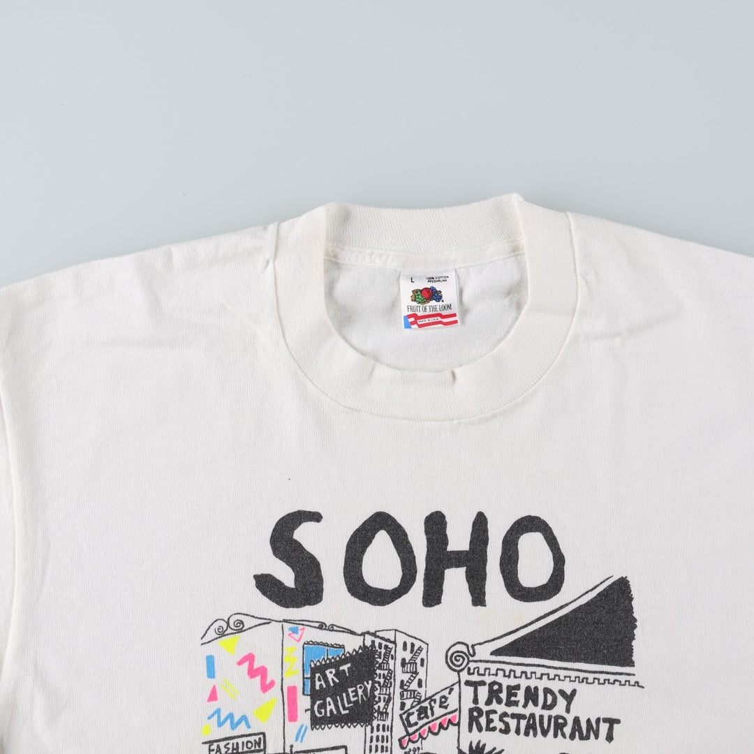 90'S Fruit of the Loom printed T-shirt, made in the USA, men's size L, vintage cotton white type Vintage Second Hand