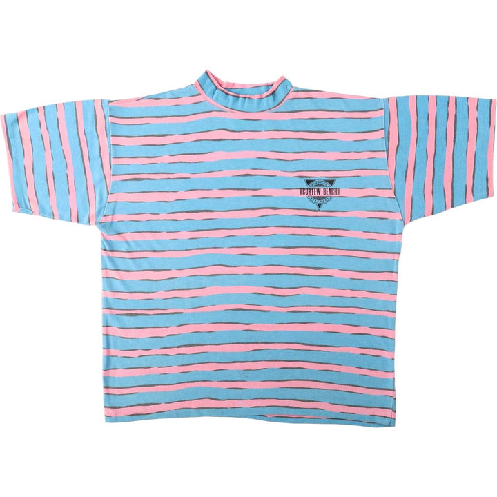Curfew Beach Border Pattern Print T-Shirt (Men's Size S) polyester Blue type light blue Vintage Second Hand