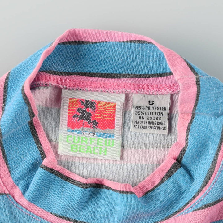Curfew Beach Border Pattern Print T-Shirt (Men's Size S) polyester Blue type light blue Vintage Second Hand