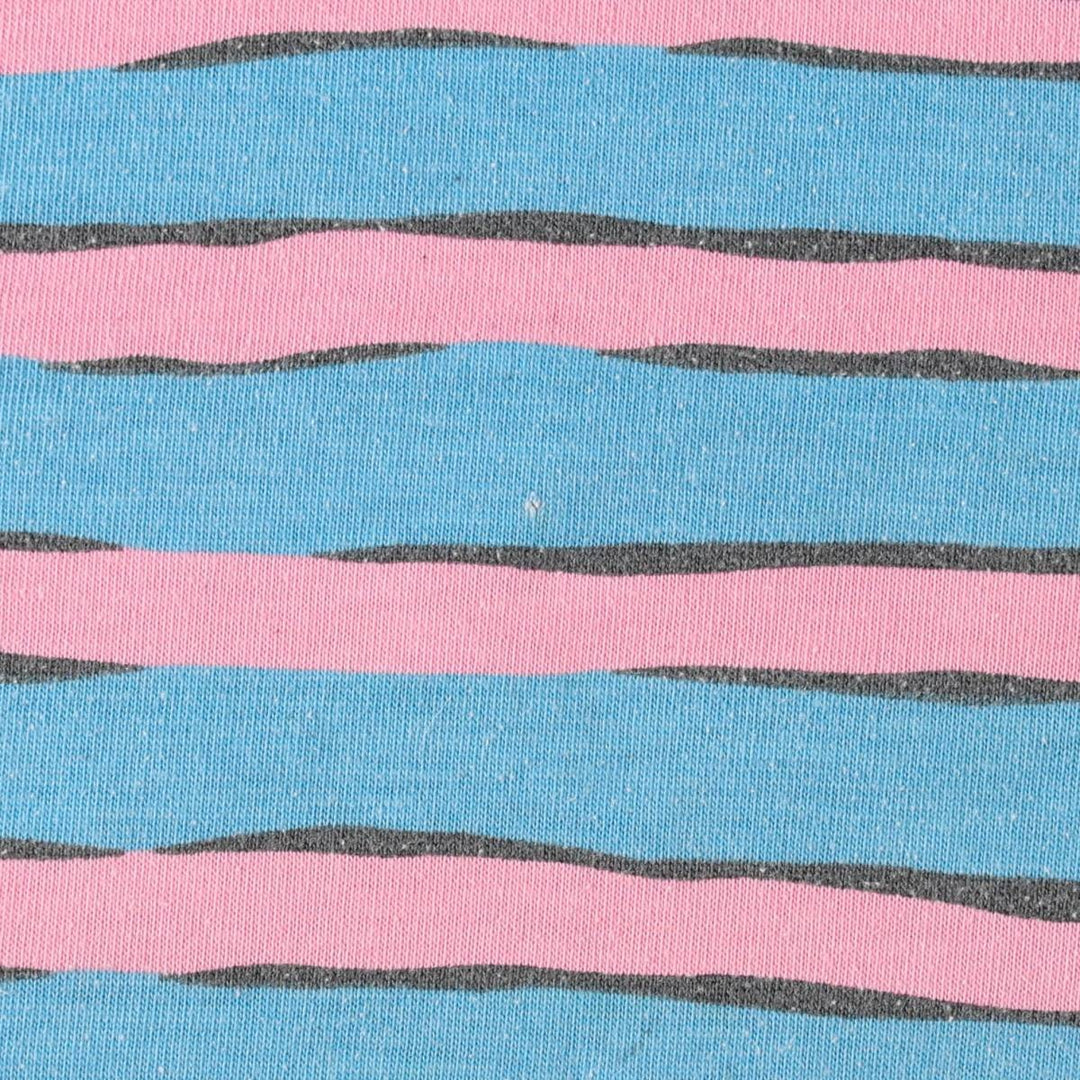 Curfew Beach Border Pattern Print T-Shirt (Men's Size S) polyester Blue type light blue Vintage Second Hand