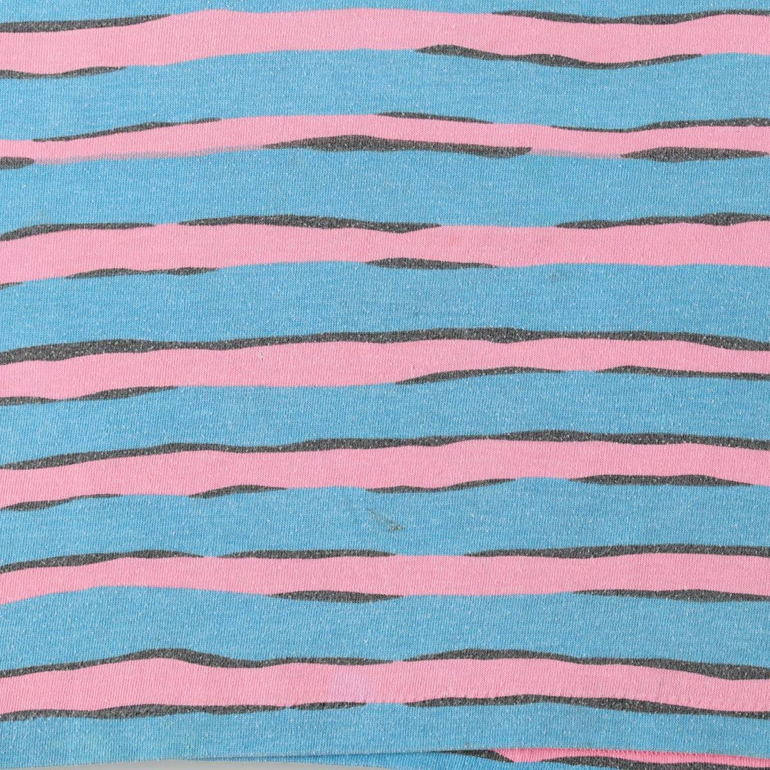 Curfew Beach Border Pattern Print T-Shirt (Men's Size S) polyester Blue type light blue Vintage Second Hand