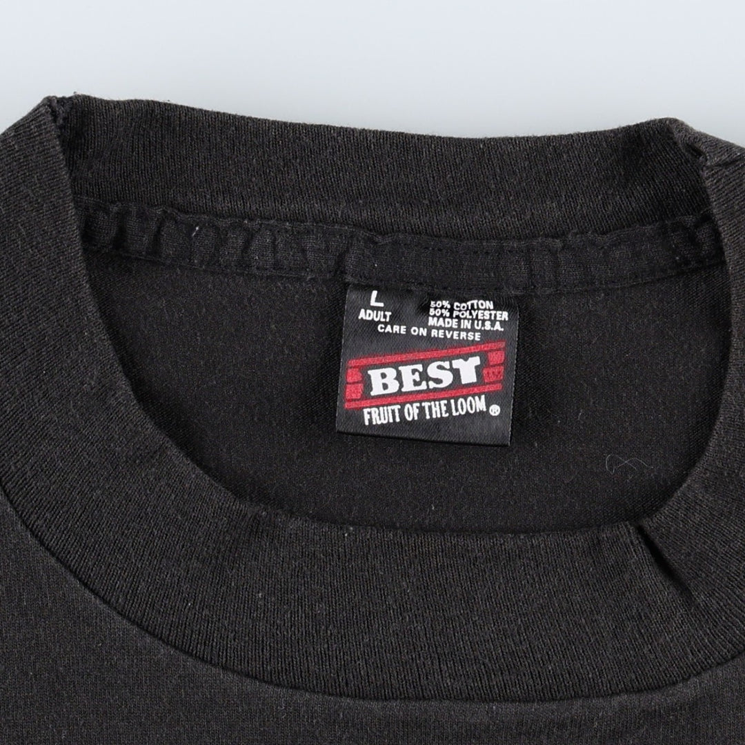 90'S Fruit of the Loom Best Printed T-shirt, Made in USA, Men's L size, Vintage cotton black type Vintage Second Hand