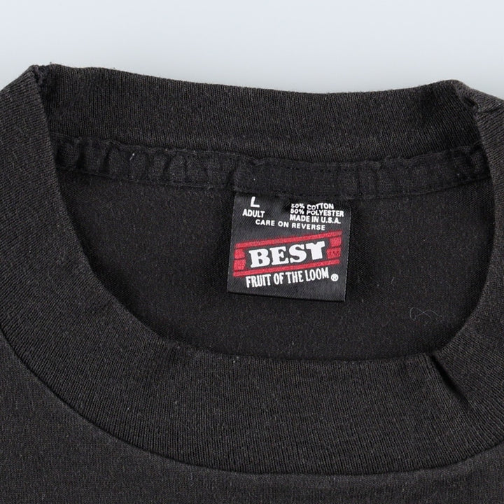90'S Fruit of the Loom Best Printed T-shirt, Made in USA, Men's L size, Vintage cotton black type Vintage Second Hand