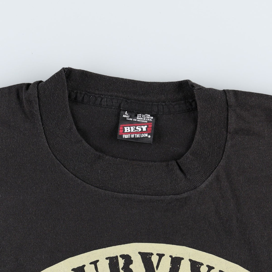 90'S Fruit of the Loom Best Printed T-shirt, Made in USA, Men's L size, Vintage cotton black type Vintage Second Hand