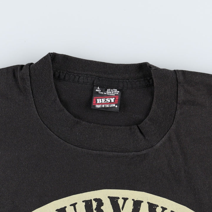 90'S Fruit of the Loom Best Printed T-shirt, Made in USA, Men's L size, Vintage cotton black type Vintage Second Hand