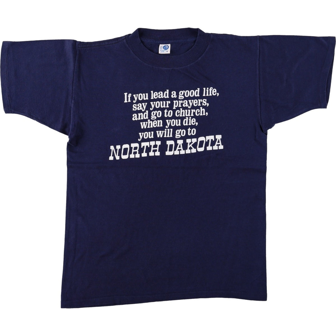 70s-80'S Artex message print T-shirt, made in USA, men's size M equivalent, vintage. cotton navy blue type Vintage Second Hand