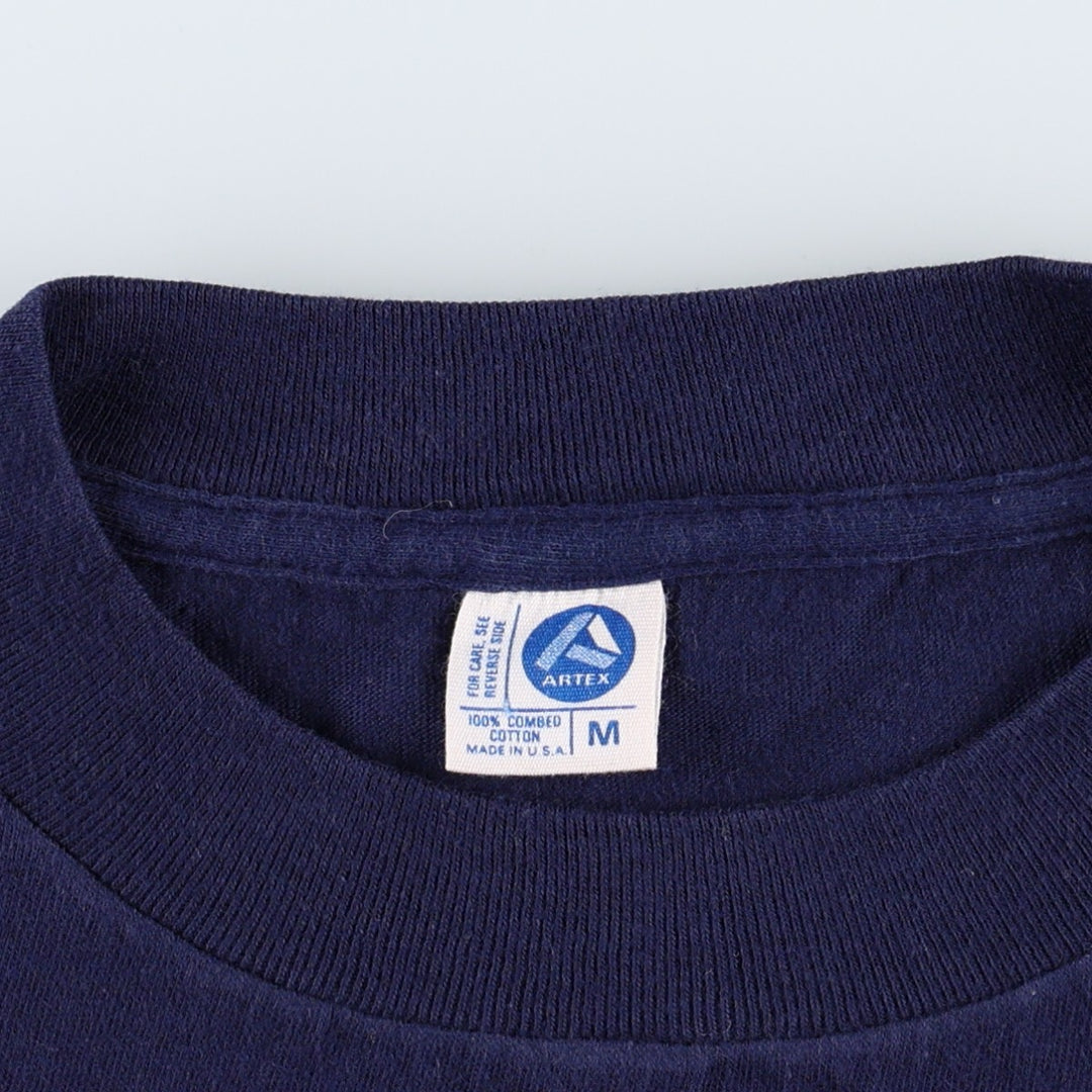 70s-80'S Artex message print T-shirt, made in USA, men's size M equivalent, vintage. cotton navy blue type Vintage Second Hand