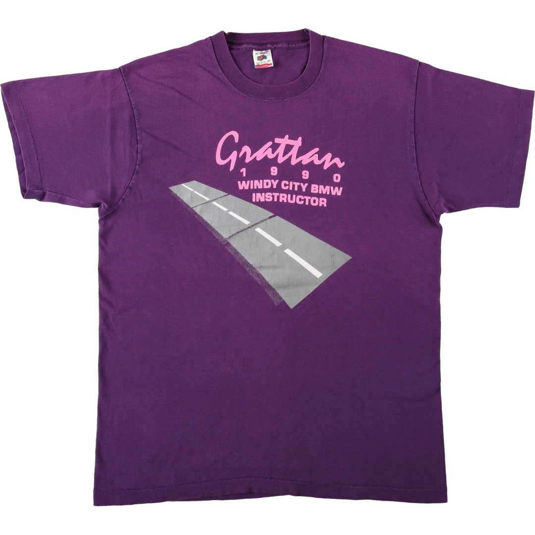 90'S Fruit of the Loom printed T-shirt, made in the USA, men's XL size, vintage cotton purple type Vintage Second Hand