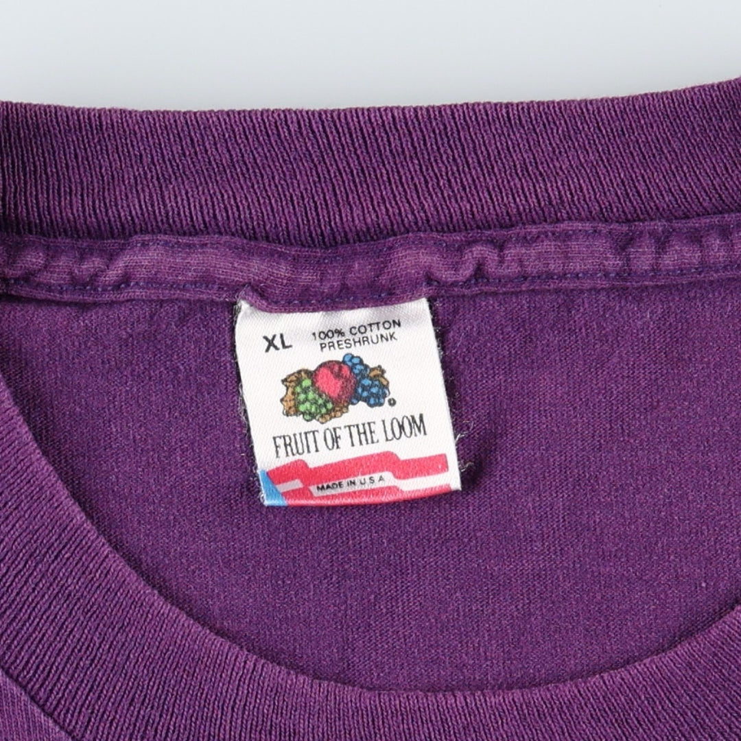 90'S Fruit of the Loom printed T-shirt, made in the USA, men's XL size, vintage cotton purple type Vintage Second Hand