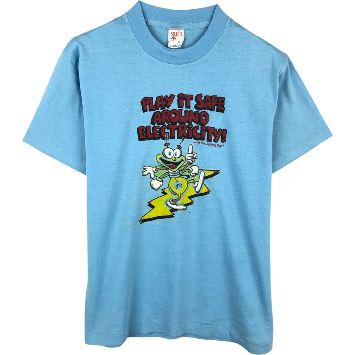 90'S SELECT-T Print T-Shirt, Made in USA, Men's Size M (Equivalent), Vintage cotton Blue type light blue Vintage Second Hand