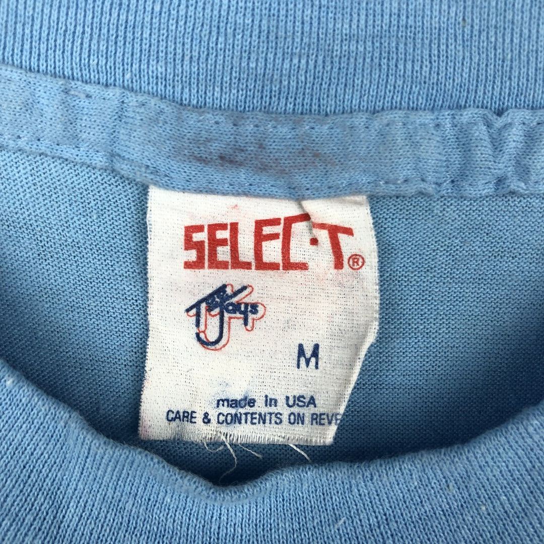 90'S SELECT-T Print T-Shirt, Made in USA, Men's Size M (Equivalent), Vintage cotton Blue type light blue Vintage Second Hand
