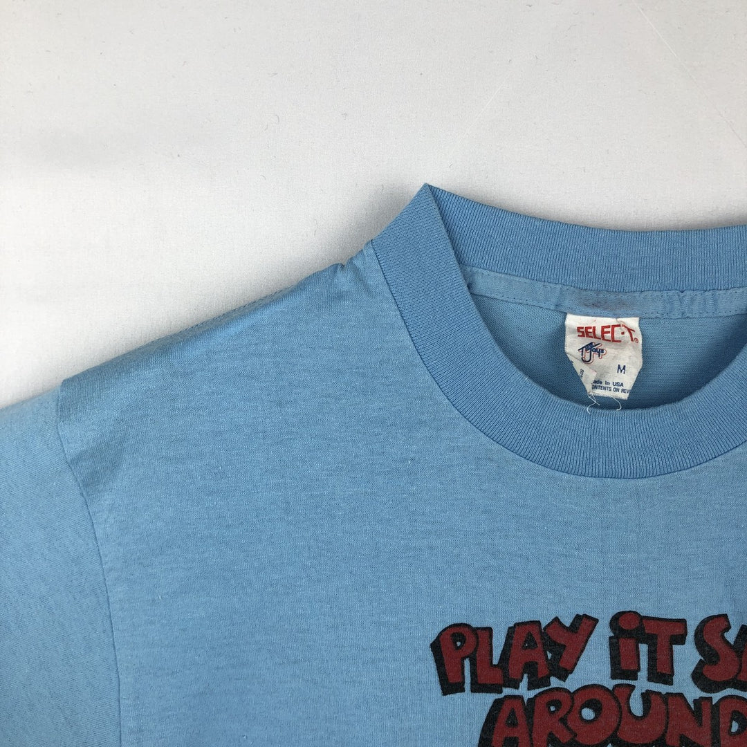 90'S SELECT-T Print T-Shirt, Made in USA, Men's Size M (Equivalent), Vintage cotton Blue type light blue Vintage Second Hand