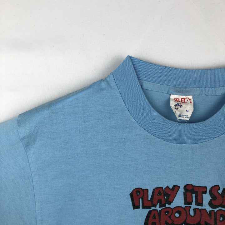 90'S SELECT-T Print T-Shirt, Made in USA, Men's Size M (Equivalent), Vintage cotton Blue type light blue Vintage Second Hand
