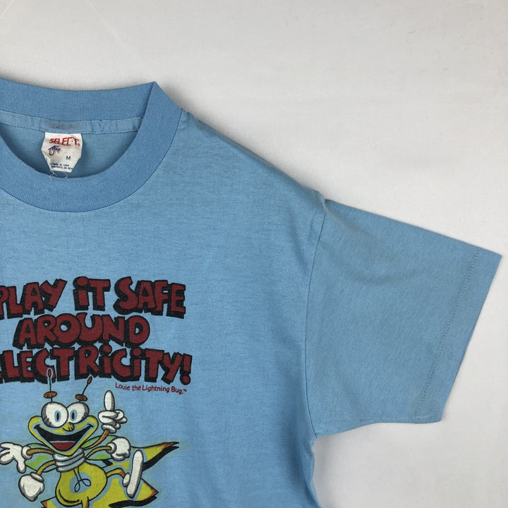 90'S SELECT-T Print T-Shirt, Made in USA, Men's Size M (Equivalent), Vintage cotton Blue type light blue Vintage Second Hand