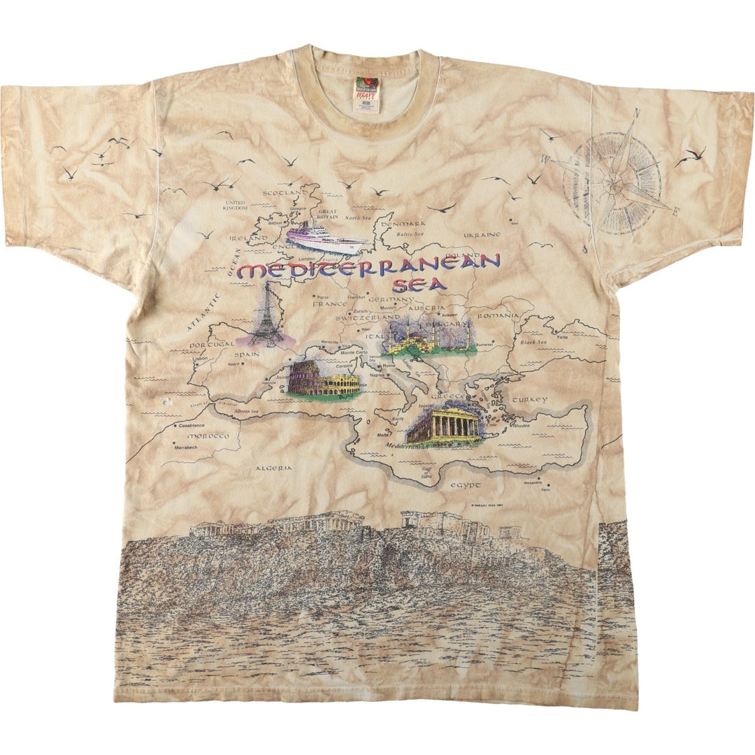 90'S Fruit of the Loom Heavy Cotton Tie-Dye Pattern All-Over Print T-Shirt, Made in USA, Men's XXL equivalent, Vintage cotton brown type Vintage Second Hand