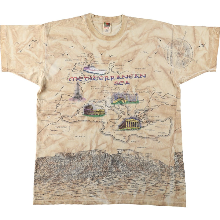 90'S Fruit of the Loom Heavy Cotton Tie-Dye Pattern All-Over Print T-Shirt, Made in USA, Men's XXL equivalent, Vintage cotton brown type Vintage Second Hand