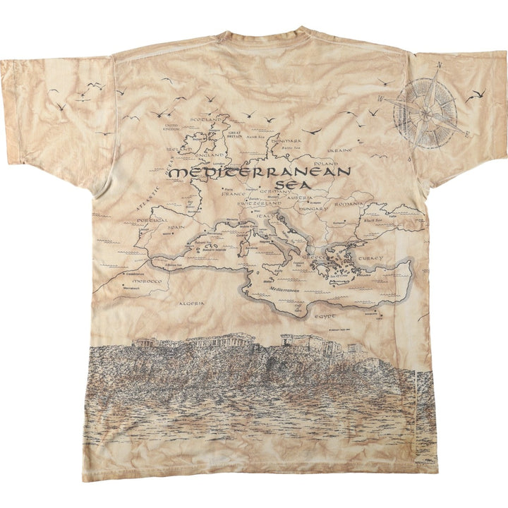 90'S Fruit of the Loom Heavy Cotton Tie-Dye Pattern All-Over Print T-Shirt, Made in USA, Men's XXL equivalent, Vintage cotton brown type Vintage Second Hand