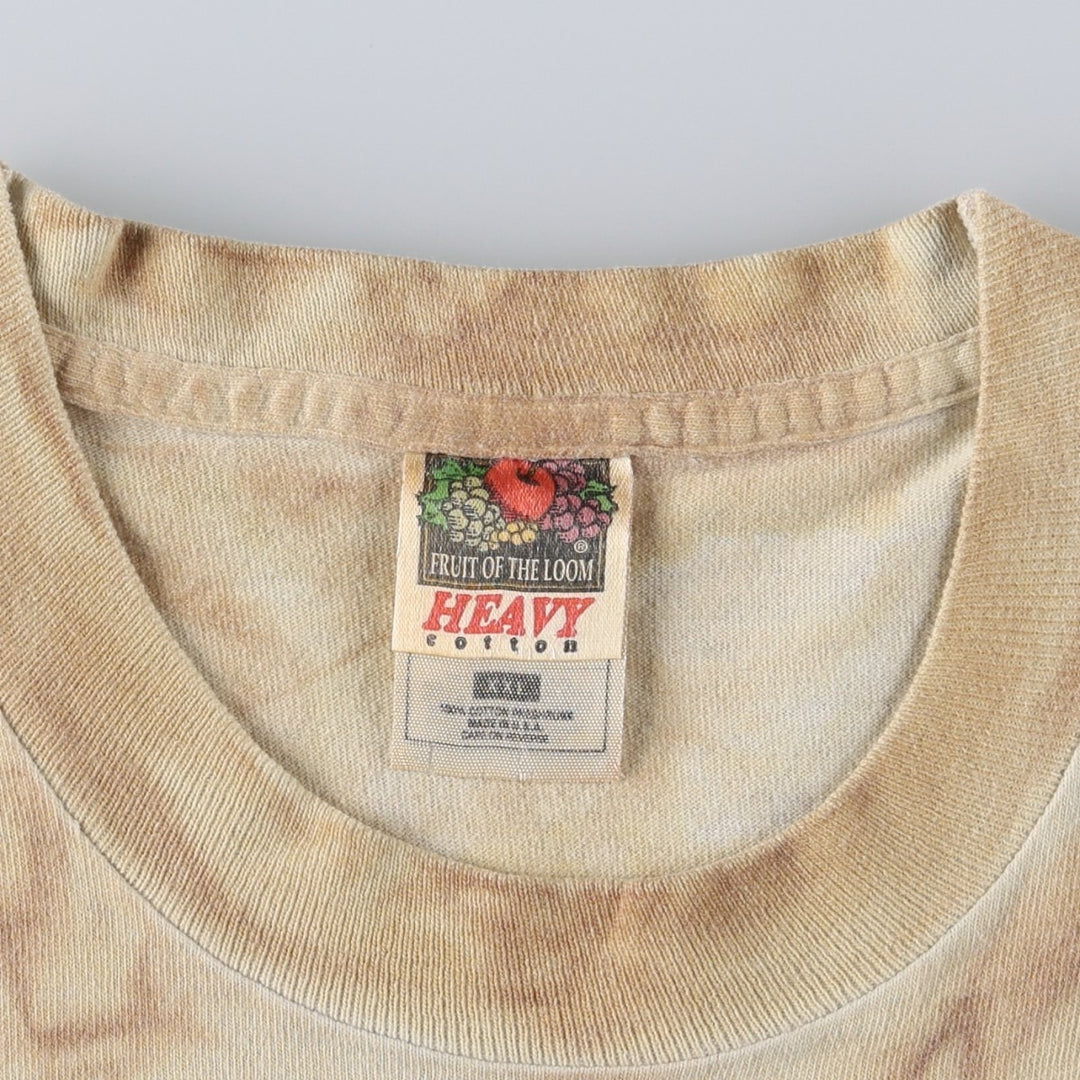 90'S Fruit of the Loom Heavy Cotton Tie-Dye Pattern All-Over Print T-Shirt, Made in USA, Men's XXL equivalent, Vintage cotton brown type Vintage Second Hand