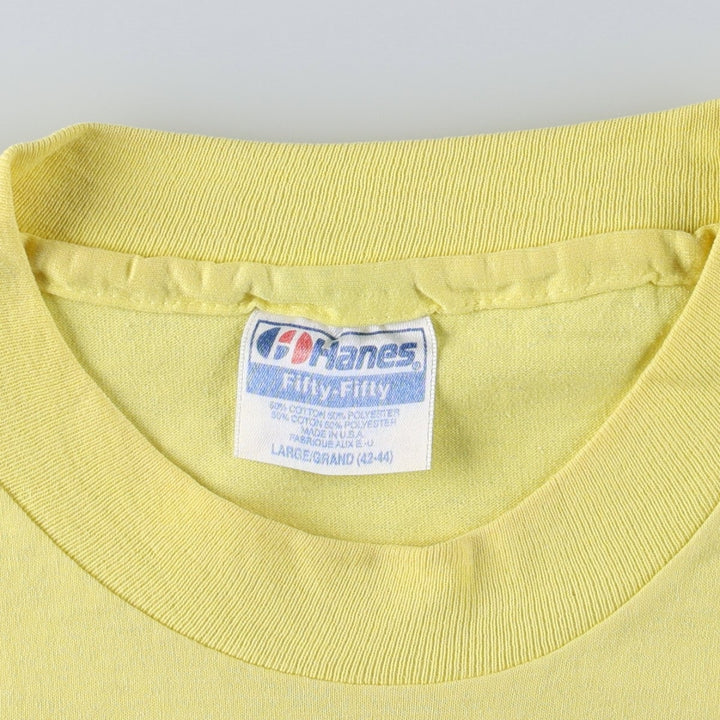 Hanes Fifty-Fifty Blue Tag Printed T-Shirt, Made in USA, Men's Size L (approx.), Vintage cotton lemon yellow Vintage Second Hand