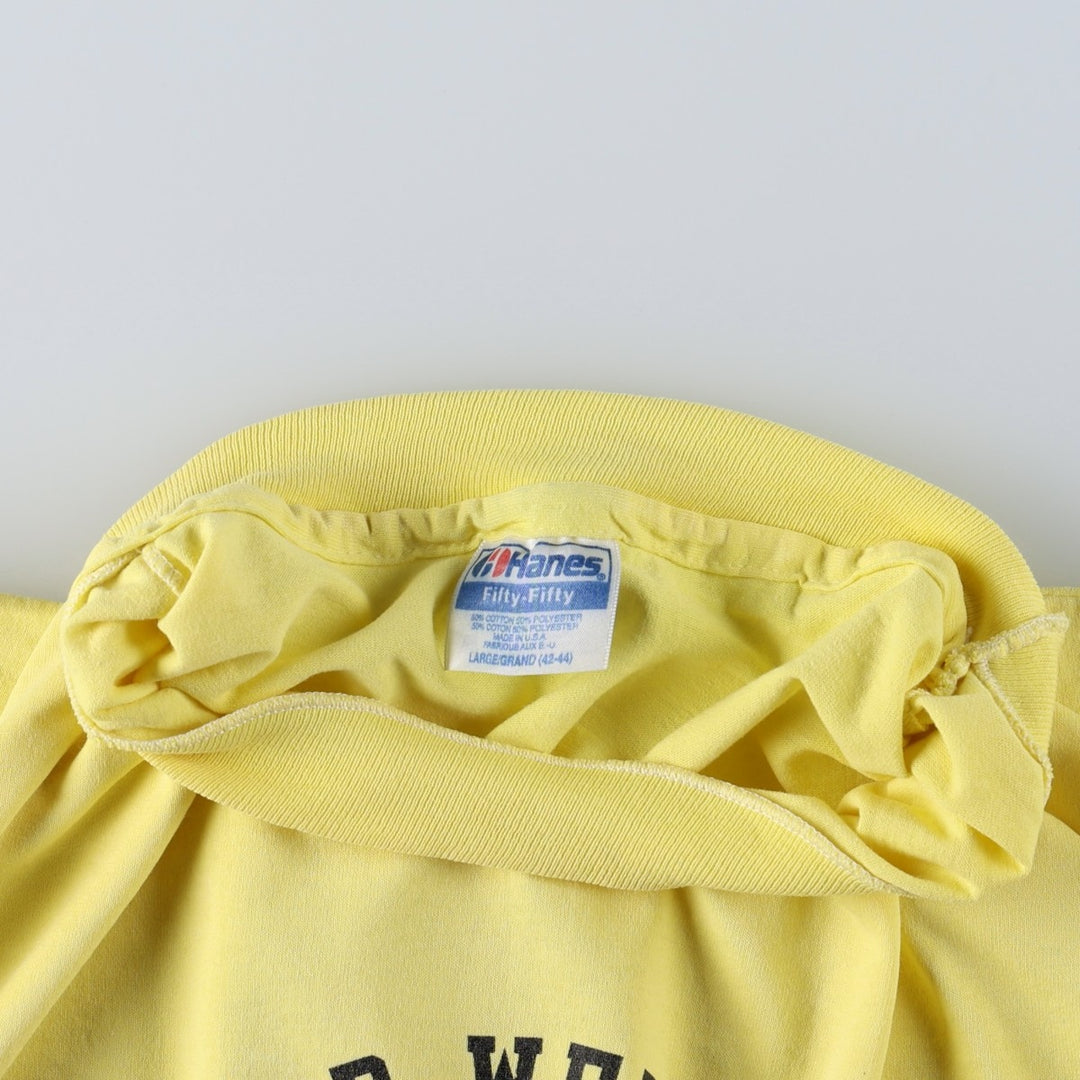 Hanes Fifty-Fifty Blue Tag Printed T-Shirt, Made in USA, Men's Size L (approx.), Vintage cotton lemon yellow Vintage Second Hand