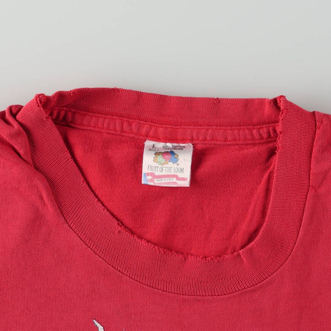 90'S Hanes College Print T-Shirt, Made in USA, Men's Size L (Equivalent), Vintage cotton red type Vintage Second Hand