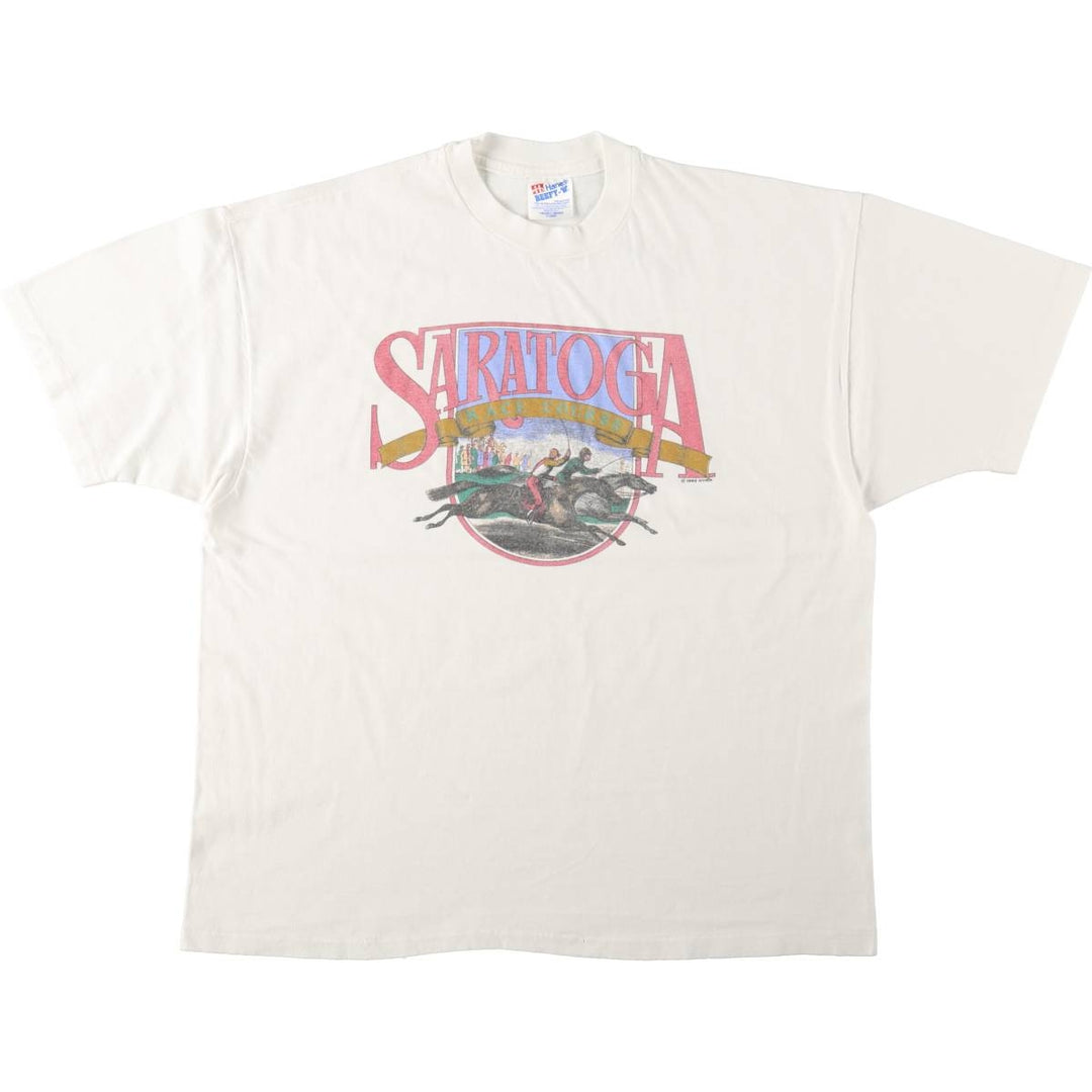 90'S Hanes BEEFY-T Printed T-shirt Made in USA Men's XL Vintage cotton white type Vintage Second Hand