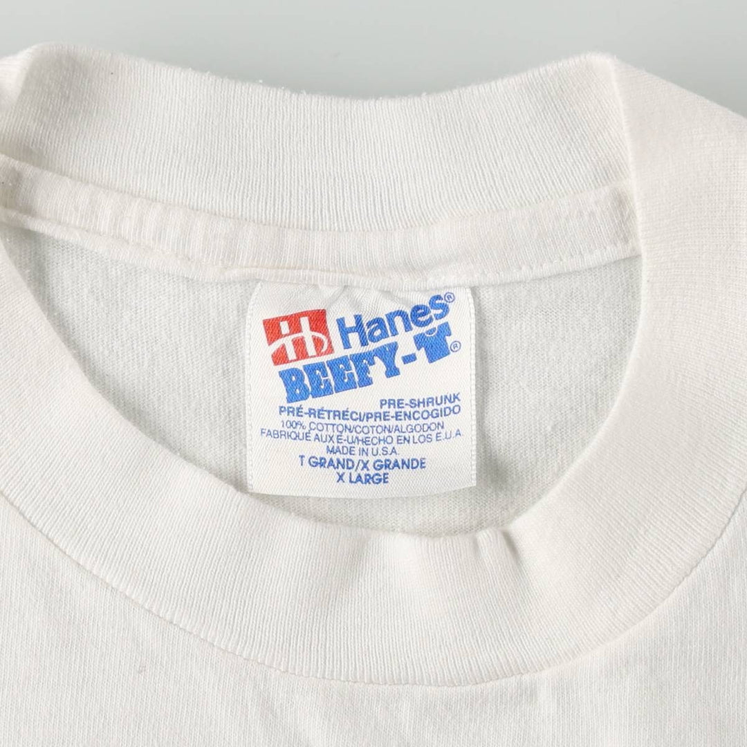 90'S Hanes BEEFY-T Printed T-shirt Made in USA Men's XL Vintage cotton white type Vintage Second Hand
