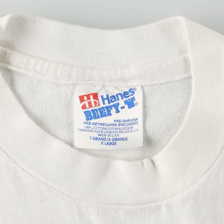 90'S Hanes BEEFY-T Printed T-shirt Made in USA Men's XL Vintage cotton white type Vintage Second Hand