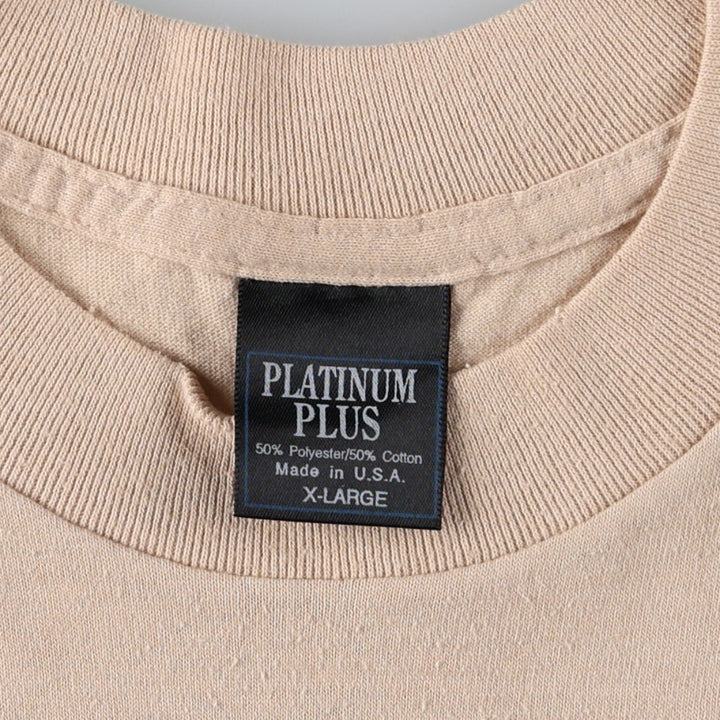 90'S PLATINUM PLUS Print T-Shirt, Made in USA, Men's XL equivalent, Vintage cotton Beige type Vintage Second Hand
