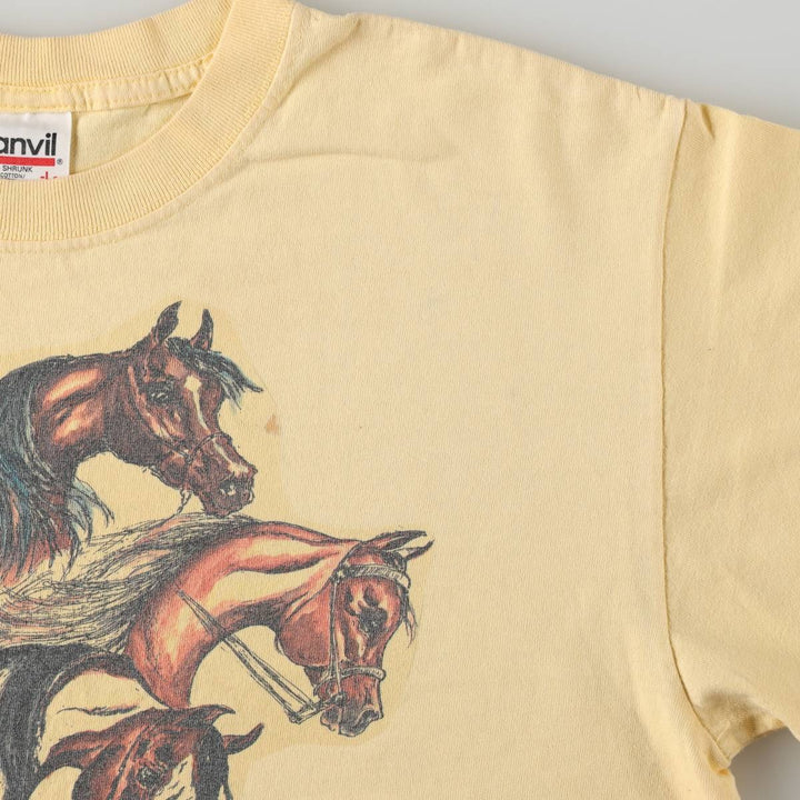 2000'S Anvil horse print T-shirt, made in USA, men's size L equivalent. cotton yellow type Vintage Second Hand