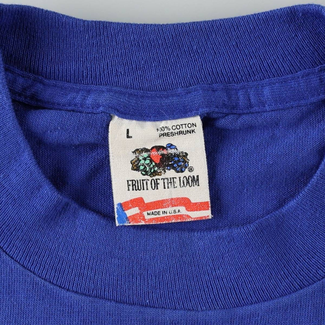 90'S Fruit of the Loom printed T-shirt, made in the USA, men's size L, vintage cotton blue type Vintage Second Hand