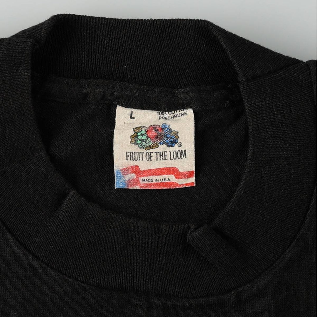 90'S Fruit of the Loom printed T-shirt, made in the USA, men's size L, vintage cotton black type Vintage Second Hand