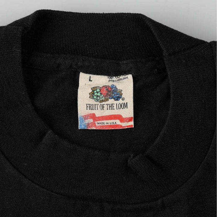 90'S Fruit of the Loom printed T-shirt, made in the USA, men's size L, vintage cotton black type Vintage Second Hand