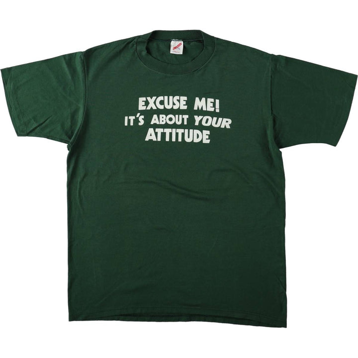 80s-90'S Jerzees Message Print T-Shirt, Made in USA, Men's XL (approx.), Vintage cotton Green type dark green Vintage Second Hand