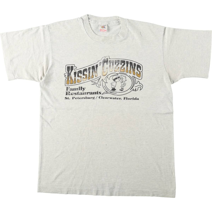 90'S Fruit of the Loom printed T-shirt, made in the USA, men's size L, vintage cotton gray type Vintage Second Hand