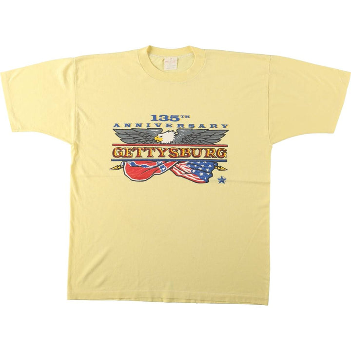 Gettysburg Battle Eagle Pattern Print T-Shirt, Men's XL (approx.), Vintage unclear yellow type Vintage Second Hand