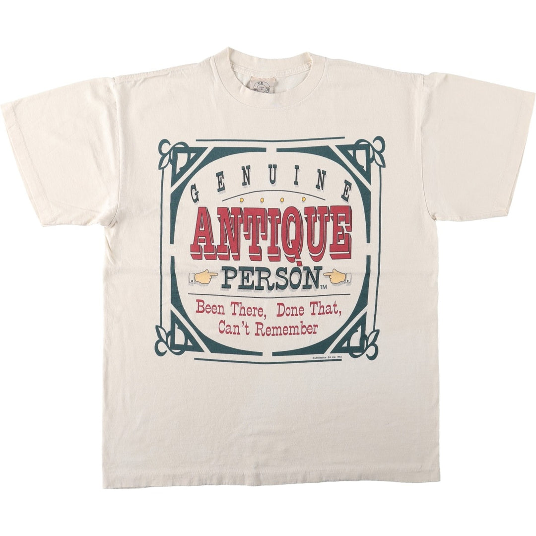 90'S PK Clothing Co. Printed T-Shirt, Made in USA, Men's Size L (Equivalent), Vintage cotton Beige type Vintage Second Hand