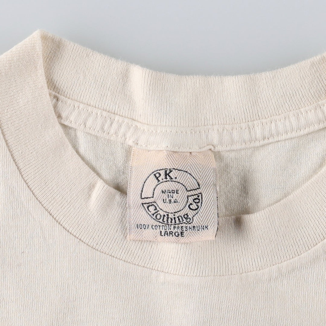 90'S PK Clothing Co. Printed T-Shirt, Made in USA, Men's Size L (Equivalent), Vintage cotton Beige type Vintage Second Hand