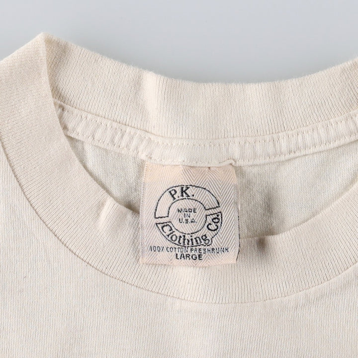 90'S PK Clothing Co. Printed T-Shirt, Made in USA, Men's Size L (Equivalent), Vintage cotton Beige type Vintage Second Hand