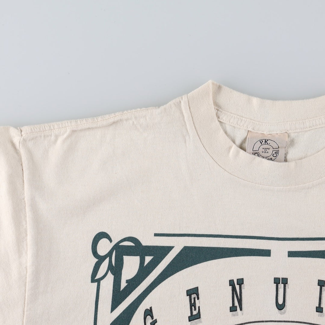90'S PK Clothing Co. Printed T-Shirt, Made in USA, Men's Size L (Equivalent), Vintage cotton Beige type Vintage Second Hand