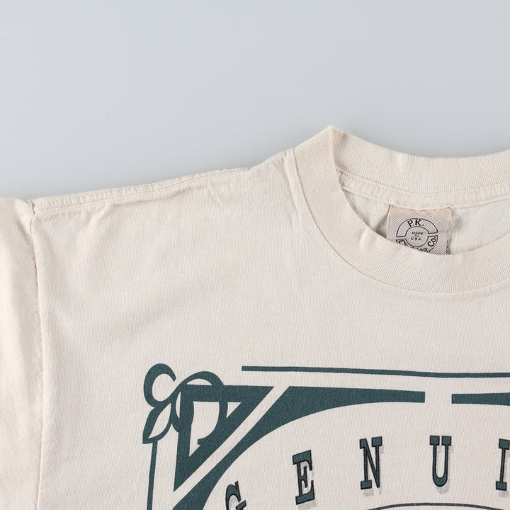 90'S PK Clothing Co. Printed T-Shirt, Made in USA, Men's Size L (Equivalent), Vintage cotton Beige type Vintage Second Hand