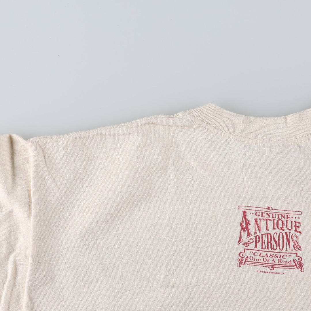 90'S PK Clothing Co. Printed T-Shirt, Made in USA, Men's Size L (Equivalent), Vintage cotton Beige type Vintage Second Hand