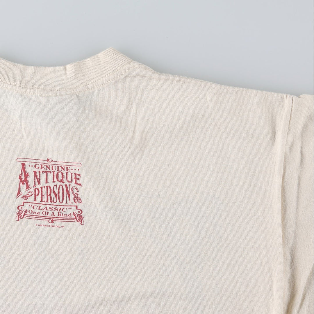 90'S PK Clothing Co. Printed T-Shirt, Made in USA, Men's Size L (Equivalent), Vintage cotton Beige type Vintage Second Hand